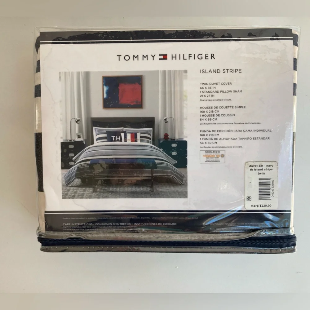 Tommy Hilfiger Blue and White Twin Duvet Set